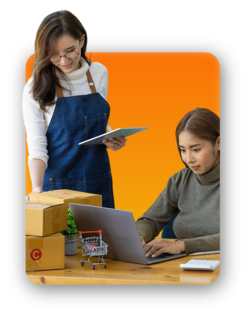 Two colleagues looking at a laptop