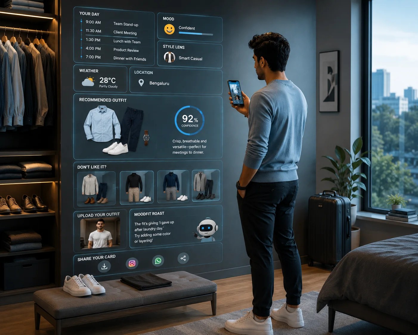 Kalpita MoodFit weighing a full day of context before explaining an outfit