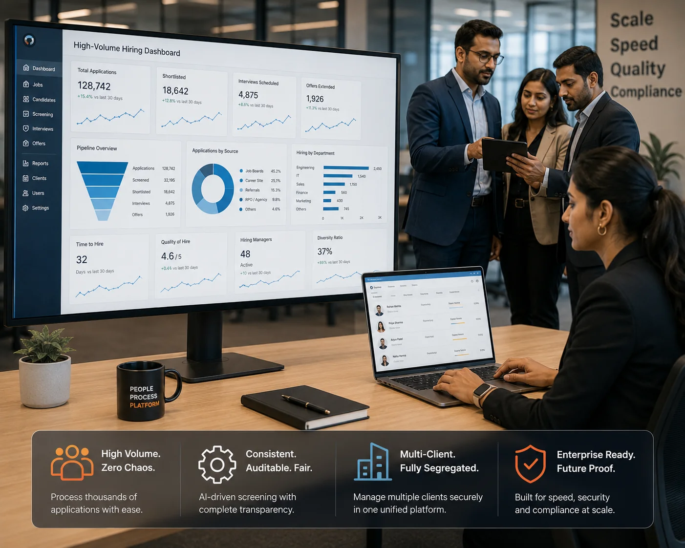A recruitment operations team running high-volume hiring