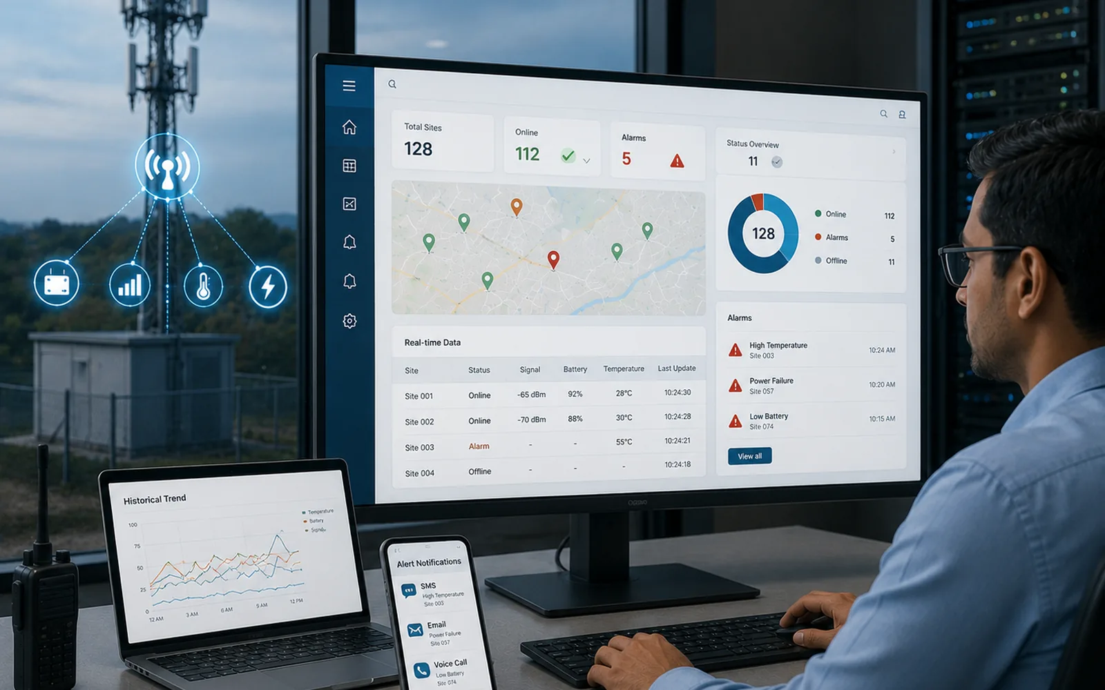 Web-based cellular monitoring dashboard with real-time alerts