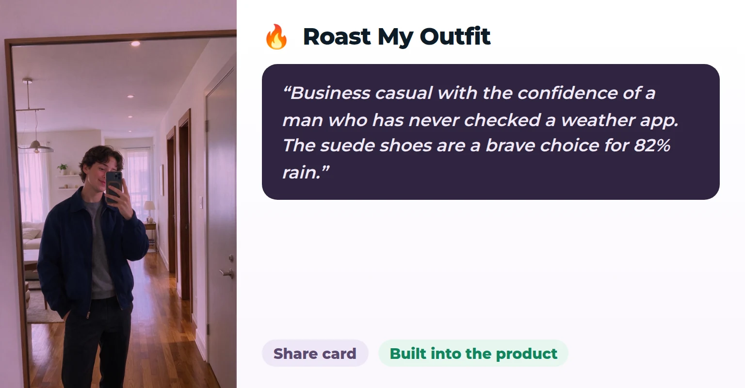 Kalpita MoodFit — “Roast My Outfit” share card