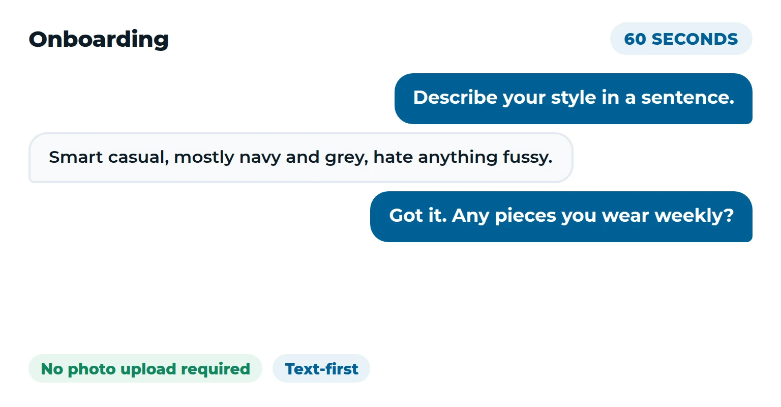 Kalpita MoodFit — 60-second text-first onboarding