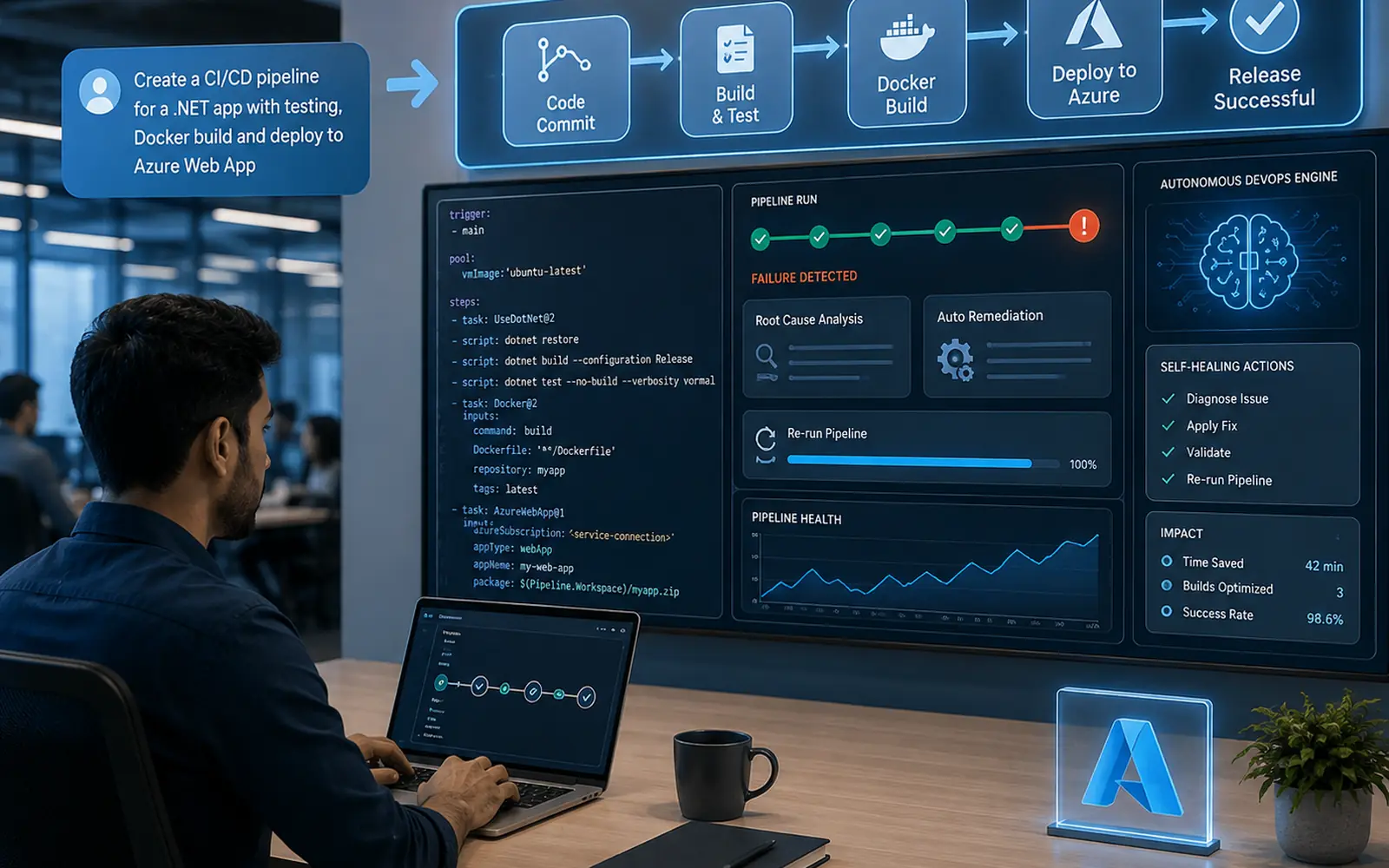 Kalpita PromptOps pipeline console generating an Azure pipeline