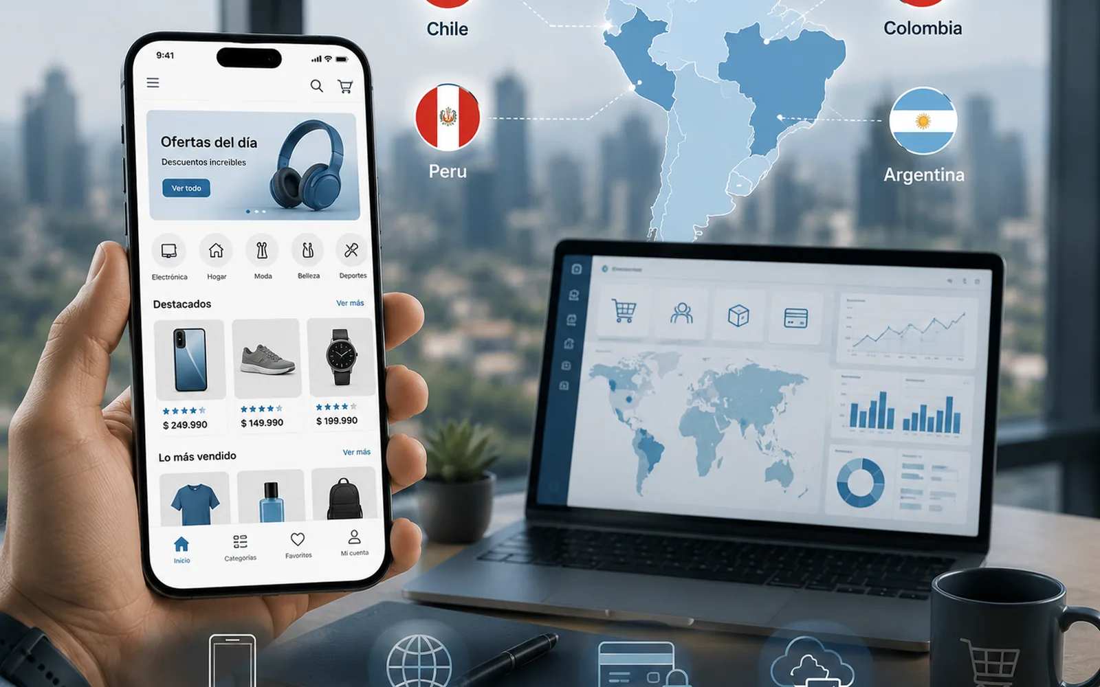 Multi-country e-commerce mobile application screens