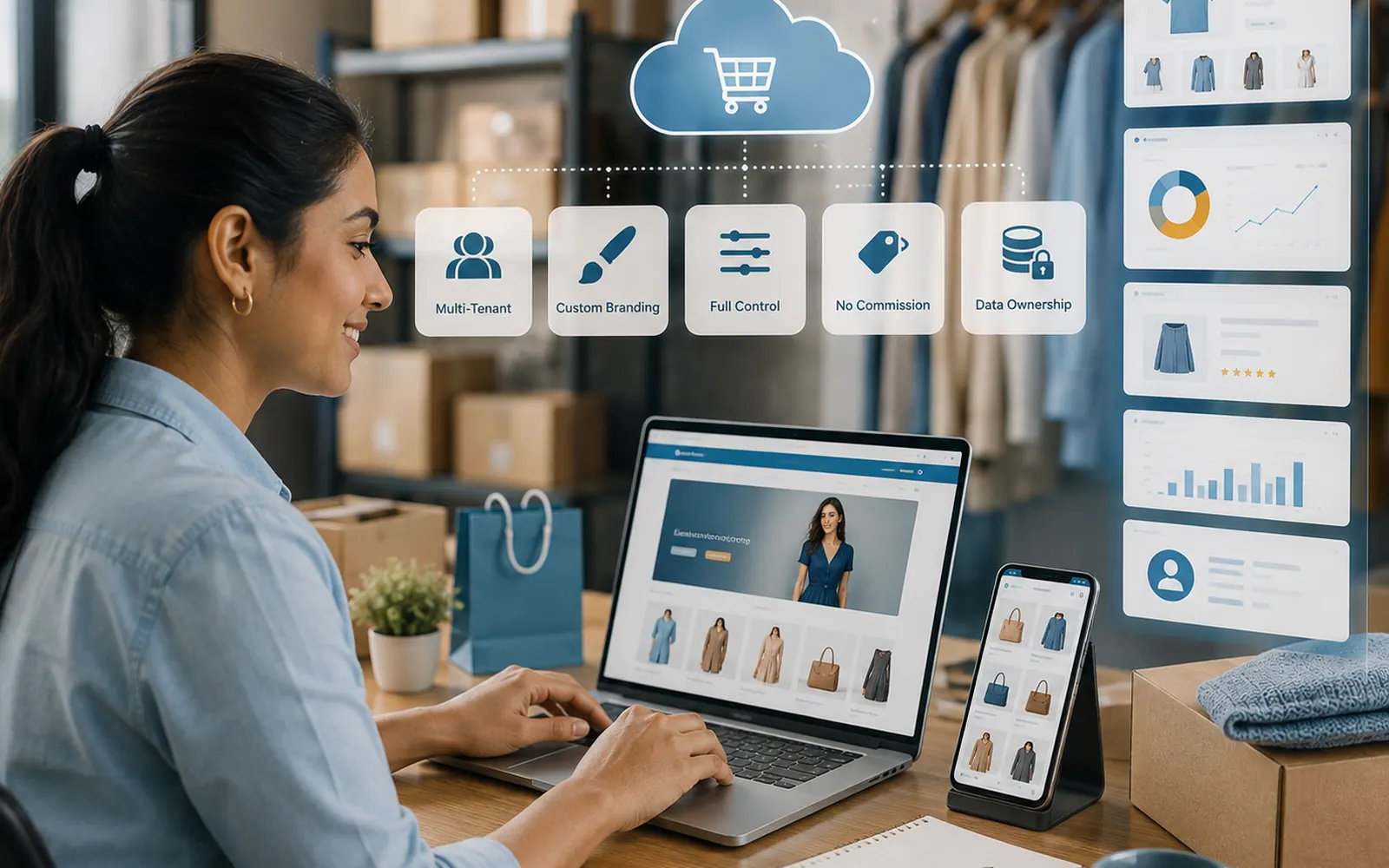 Multi-tenant SaaS e-commerce storefront builder