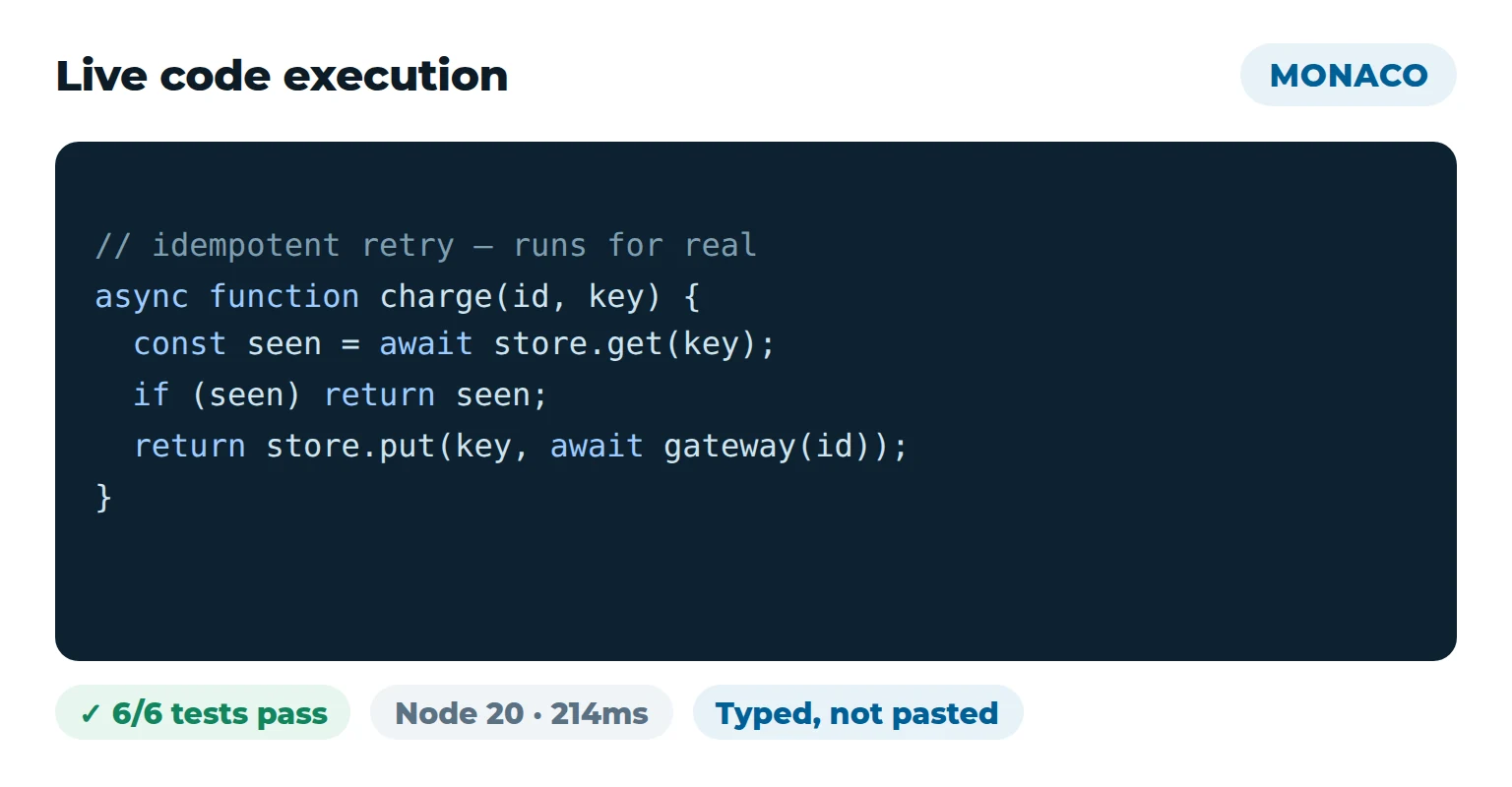 Kalpita AI Interview — monaco code editor with real execution