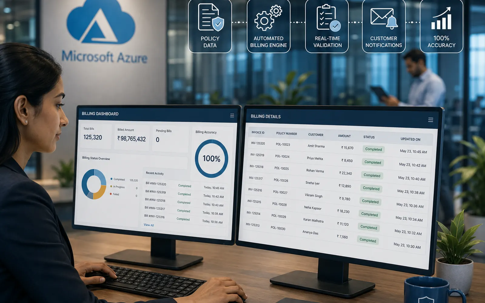 Automated insurance billing system dashboard showing billing status management