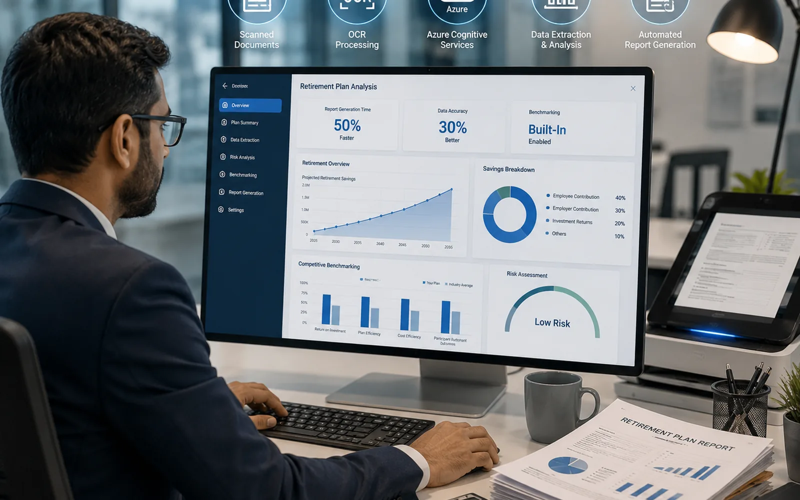 Retirement plan analysis and benchmarking dashboard